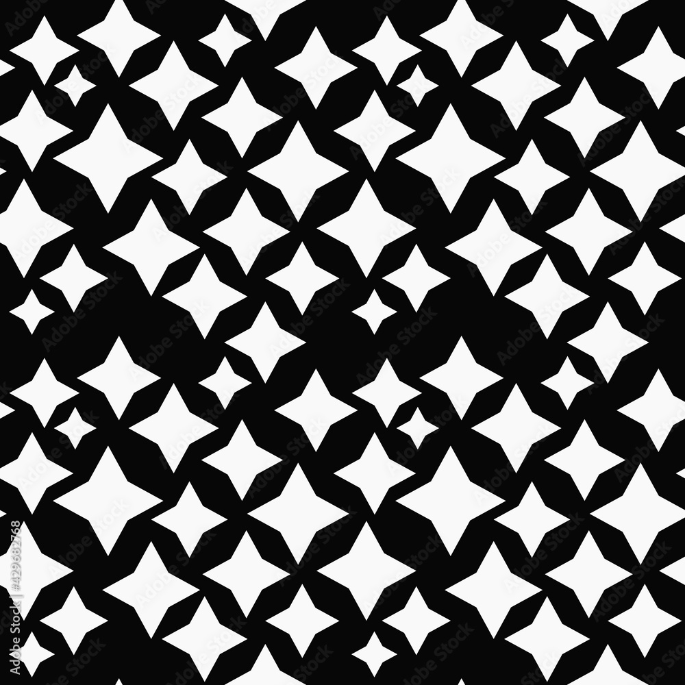 Black background and four pointed stars. Vector white stars pattern ...