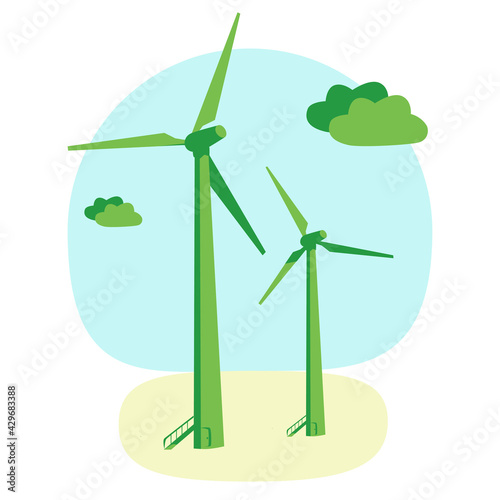 green energy wind turbine eco electricity, green colors illustration