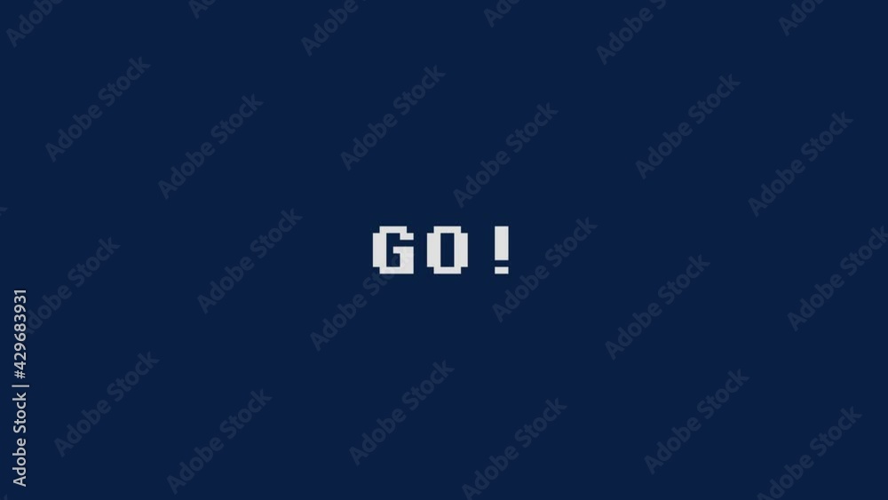 Messages appearing on a retro computer screen: player one (and then two, threee, four), get ready, go!
