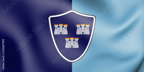 3D Flag of Dublin county, Ireland. 3D Illustration.
