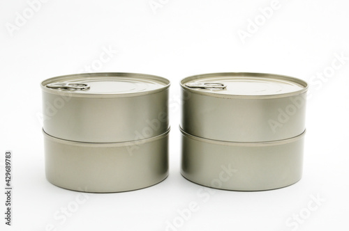 Iron cans of canned food on a white background