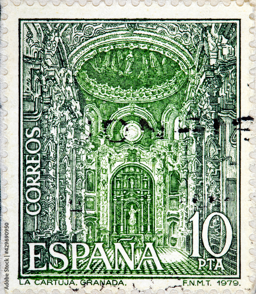 stamp printed by Spain, that shows La Cartuja Monastery in Granada stamp printed by Spain, that shows La Cartuja Monastery in Granada