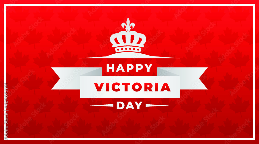Happy victoria day  modern creative banner, design concept, social media post template with white text and crown icon on a red abstract background