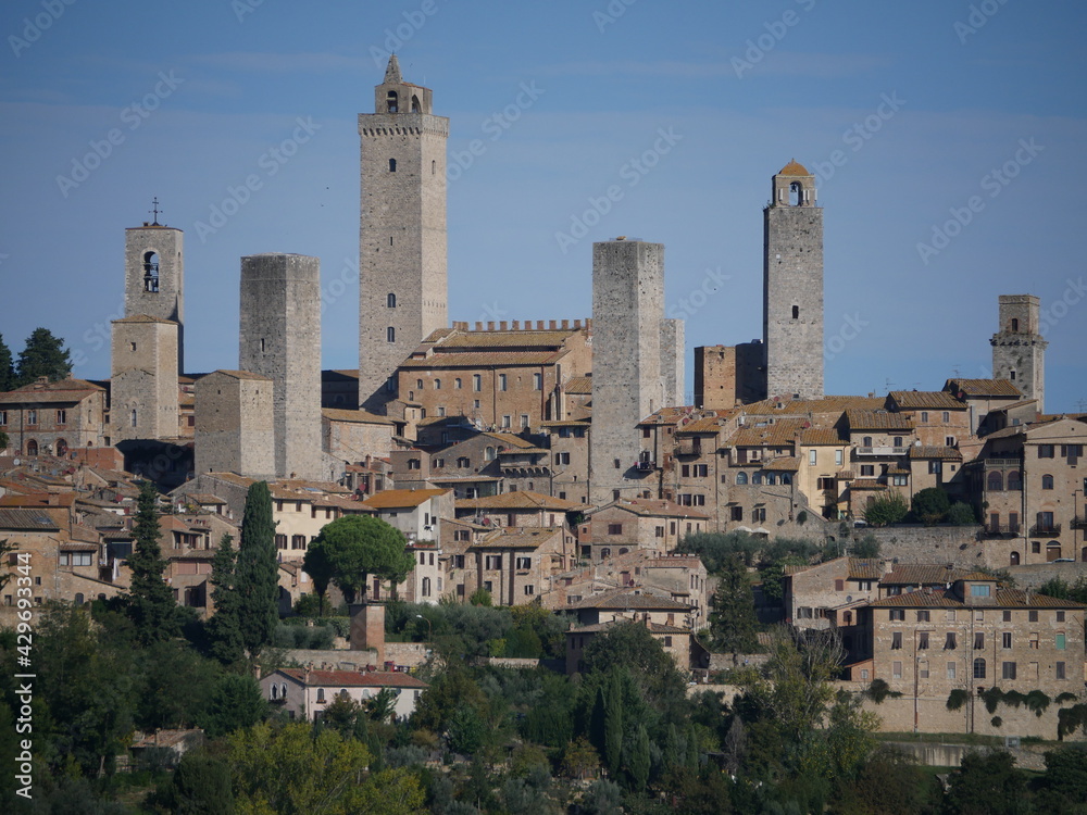 Closeup of the medieval towers of San Gimignano