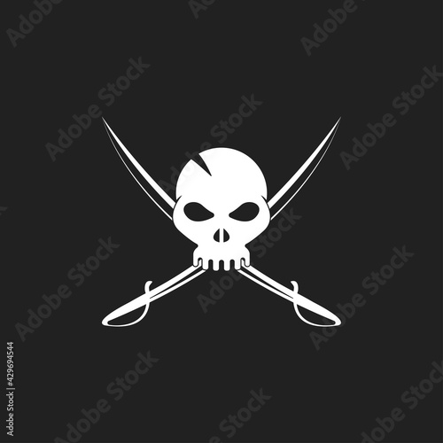 An excellent, one-color pirate logo, showing a skull with swords rather than bones.