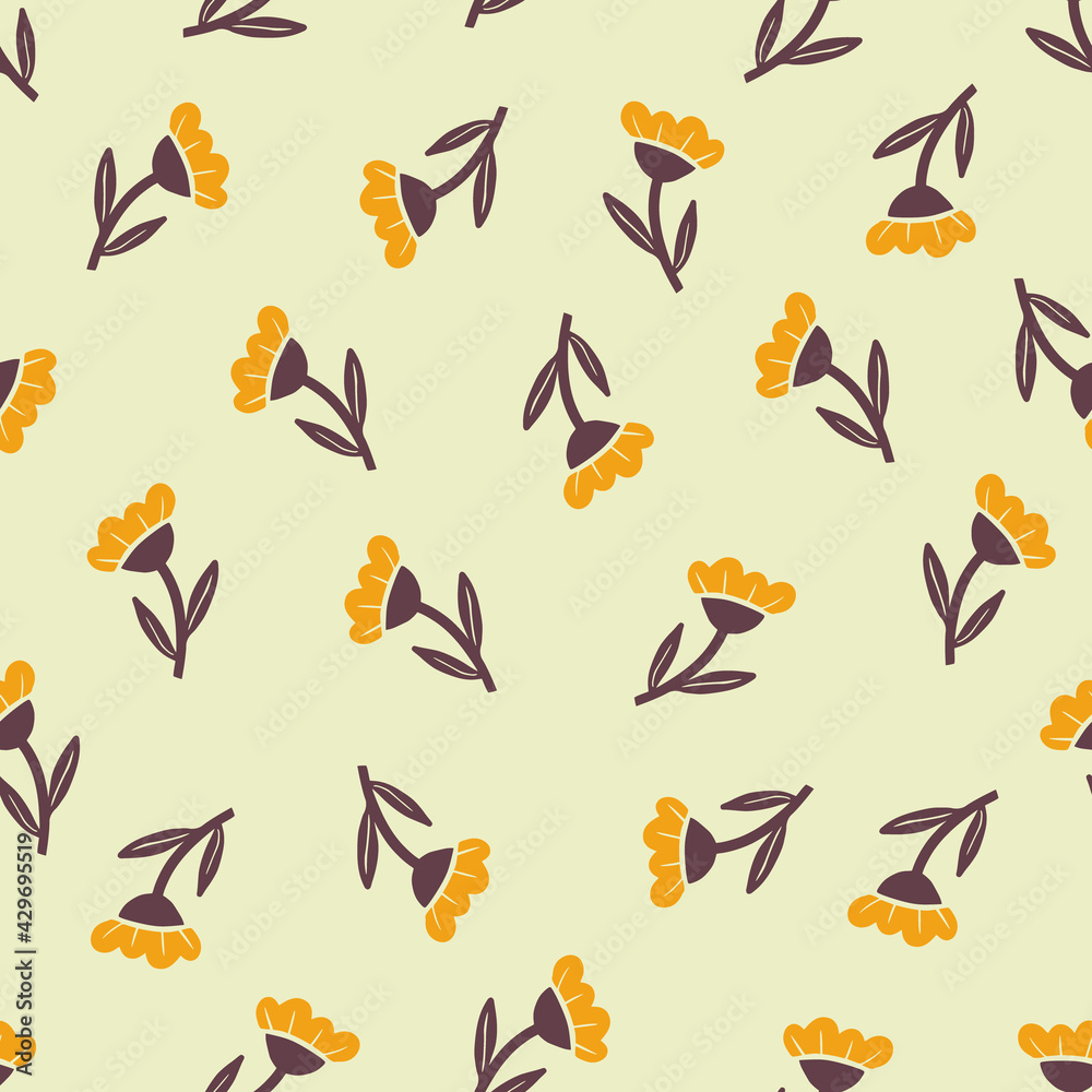 Hand drawn seamless pattern of simple yellow flower. Doodle sketch style. Flower pattern for floral shop, wallpaper, background, textile design Hand drawn seamless pattern of simple yellow flower. Doodle sketch style. Flower pattern for floral shop, wallpaper, background, textile design