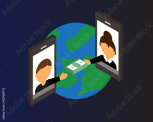 Wire transfer from one country to transfer money to overseas by mobile phone vector