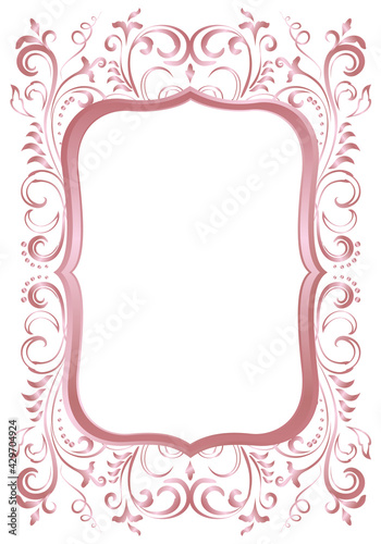 Rose golden shiny glowing ornate frame isolated over white