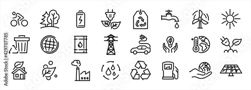                       -4Set of green ecology icons  thin line style. Vector illustration. Environmental energy  conservation and restoration of the environment. Nature and environment line symbol.