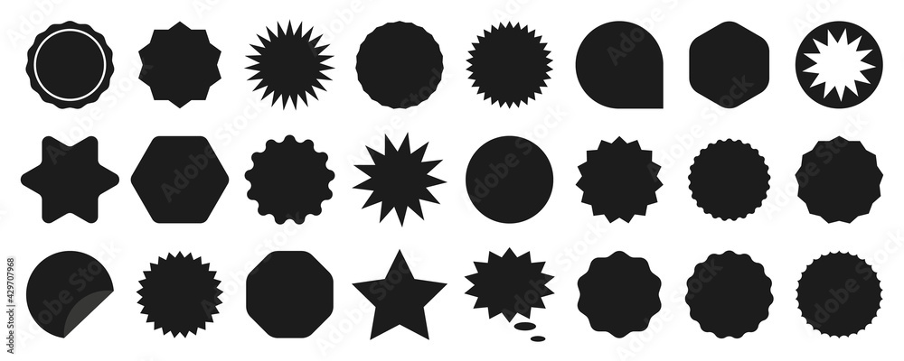Set of sale sticker, price tag, starburst, quality mark, sunburst badges, retro stars. Flat vector design elements. Starburst speech bubbles or attention grabber set