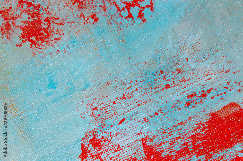 Fototapeta premium abstract creative background: red blurred stains of colored primer when toning the canvas, temporary object.