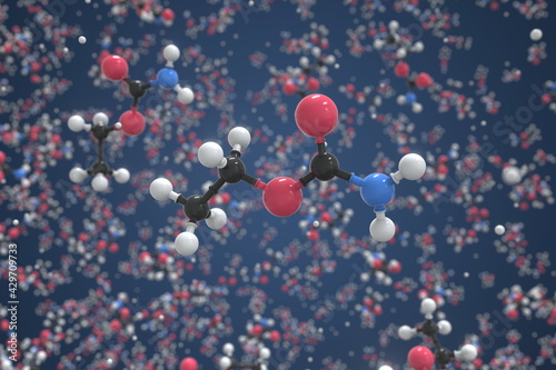 Urethane molecule made with balls, scientific molecular model. Chemical 3d rendering