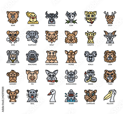 Set of Animal Head thin line and pixel perfect icons for any web and app project.