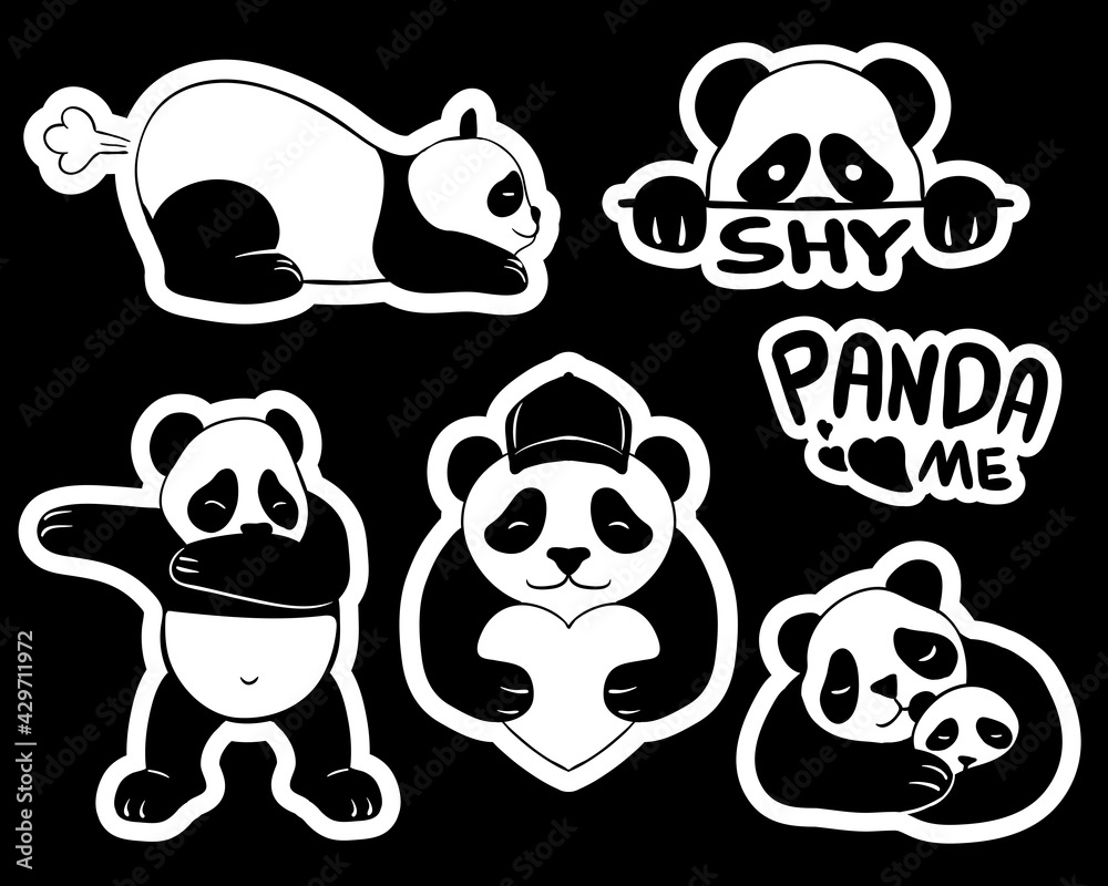 Cute panda stickers vector illustration