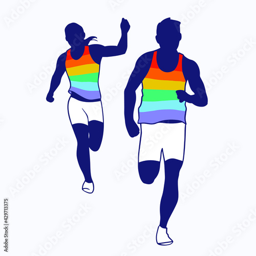 LGBTQ athletics. LGBT community competitions. The symbol of equality and struggle in minority community sports athletics running competition. Representation