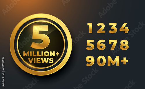5 million or 5M views golden label badge design