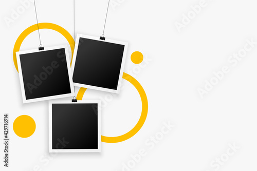 realistic hanging photo frames trendy background