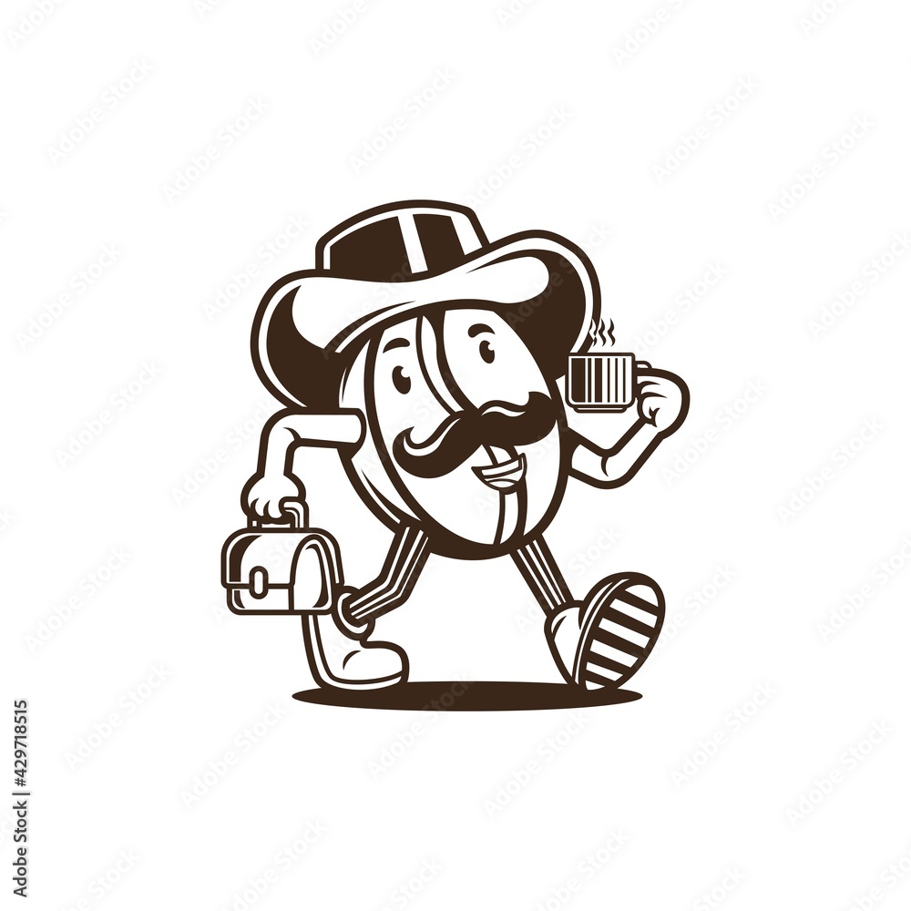 Mr. coffee mascot character logo vector illustration
