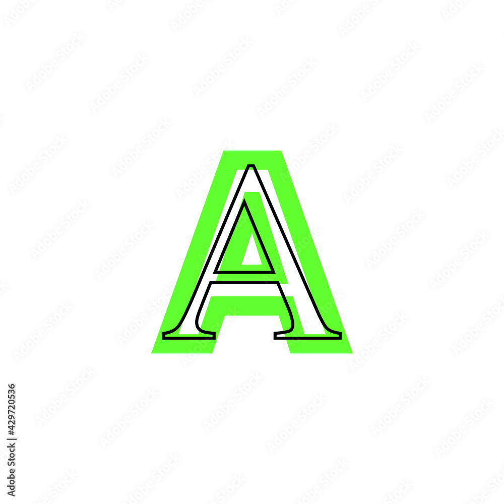 letterA icon with black border in green silhouette, environmentally sustainable style letterA icon with black border in green silhouette, environmentally sustainable style