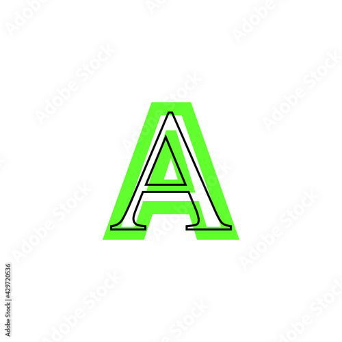 letterA icon with black border in green silhouette, environmentally sustainable style