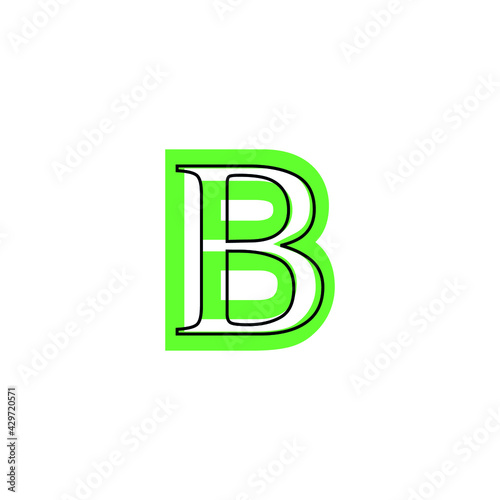letter B icon with black border in green silhouette, environmentally sustainable style