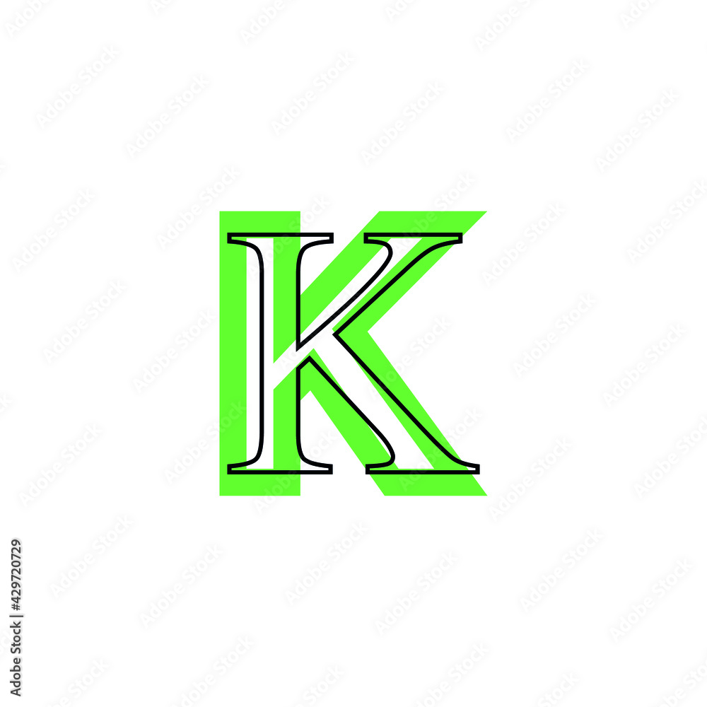 letter K icon with black border in green silhouette, environmentally sustainable style letter K icon with black border in green silhouette, environmentally sustainable style
