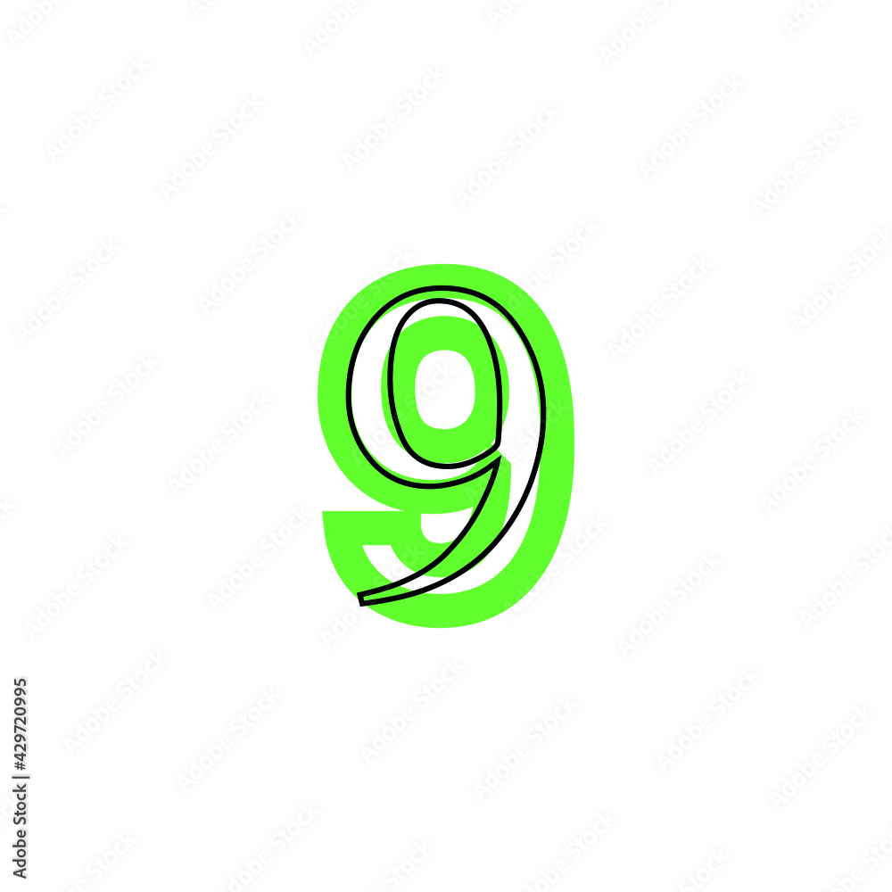 number 9 nine with black border on green silhouette, environmentally sustainable style number 9 nine with black border on green silhouette, environmentally sustainable style