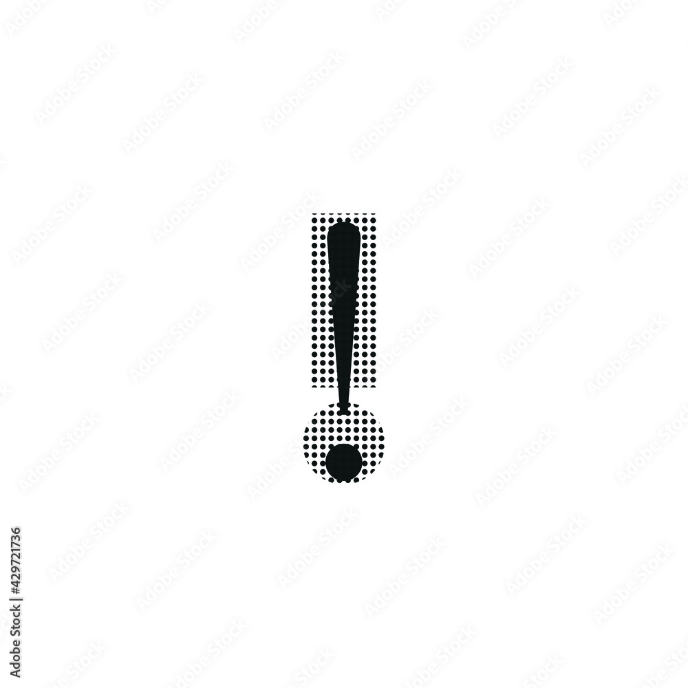 Admiration symbol, uppercase, black color with dotted texture, typewriter character, editable vector