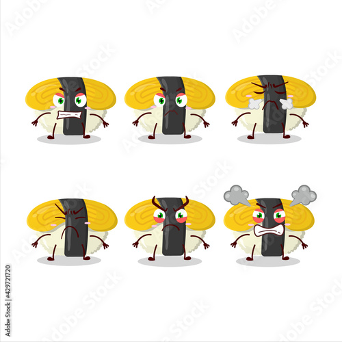 Tamago sushi cartoon character with various angry expressions