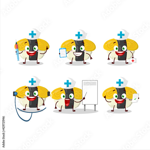 Doctor profession emoticon with tamago sushi cartoon character