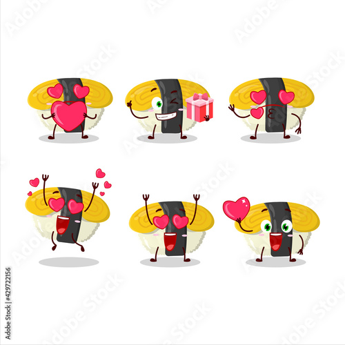 Tamago sushi cartoon character with love cute emoticon