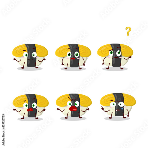 Cartoon character of tamago sushi with what expression
