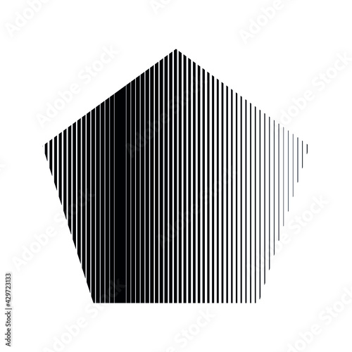 pentagon with vertical lines texture in black color, editable vector