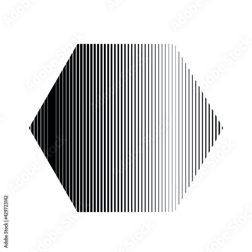 pentagon with vertical lines texture in black color, editable vector