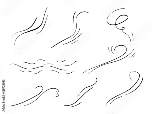 hand drawn set wind doodle blow, gust design isolated on white background.  illustration vector handrawn style