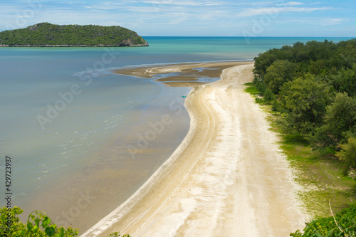 White Sandy Beach of Laem Sala beach which is Flanked On Three Sides By Dry Limestone Hills  Thailand.