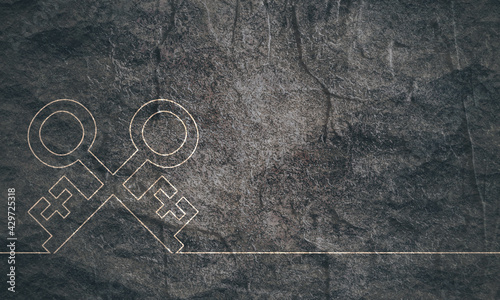 The crossed keys. Stone material grunge texture