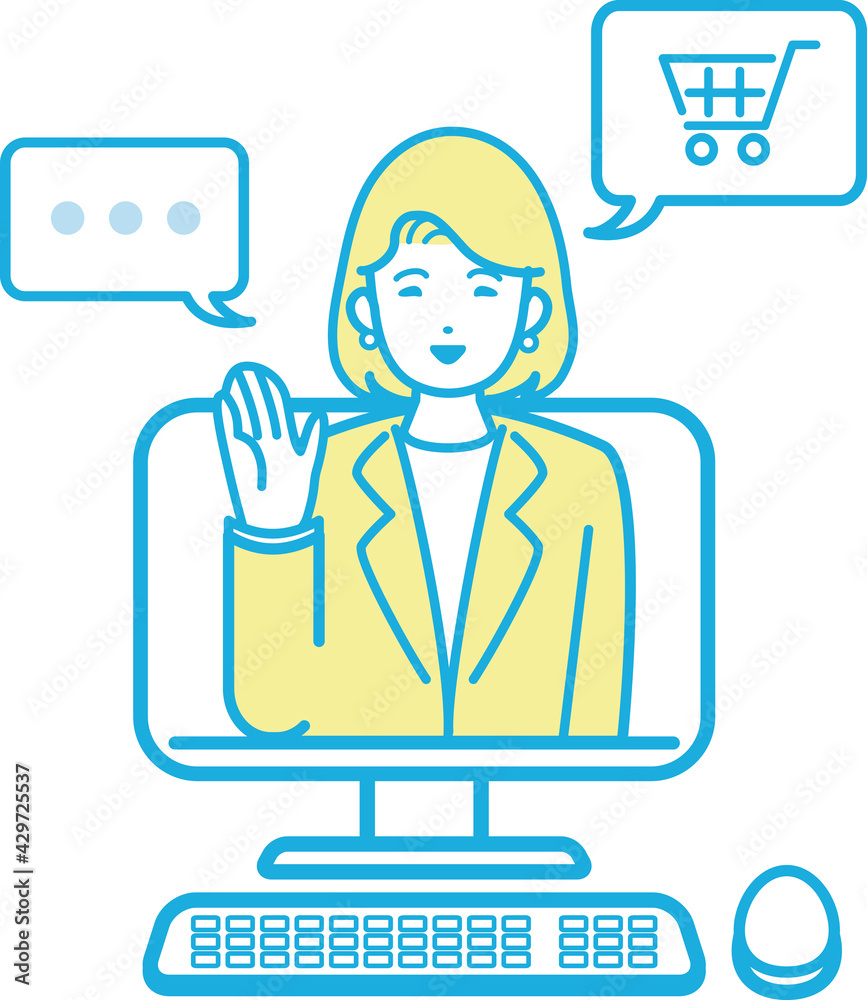 ネットショッピング リモート来店 女性 人物 ビジネス スーツ 上半身 パソコン イラスト Stock Vector Adobe Stock