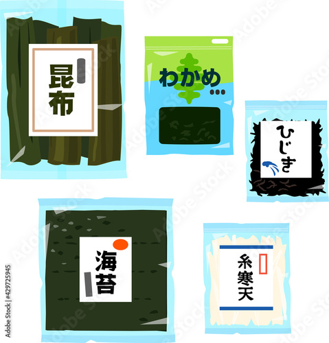 海藻の乾物のイラストセット