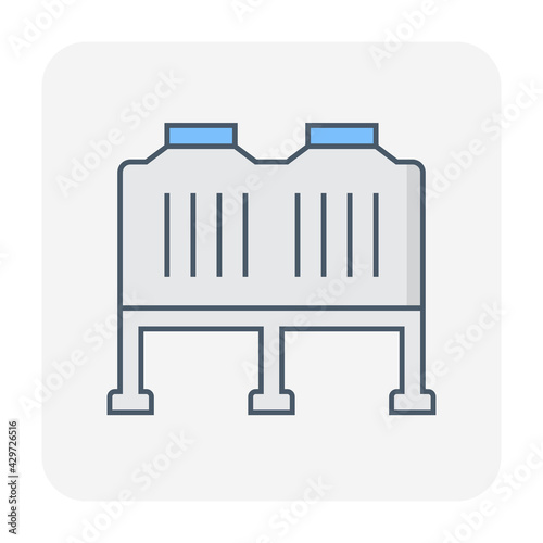 Oil gas tank vector icon. Industrial container for storage natural gas, petroleum liquid i.e. crude, gasoline, diesel. For refinery, manufacturing, production industry in factory, petrochemical plant.