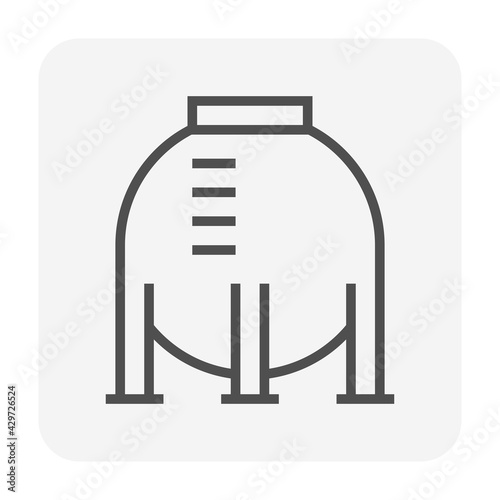 Oil gas tank vector icon. Industrial container for storage natural gas, petroleum liquid i.e. crude, gasoline, diesel. For refinery, manufacturing, production industry in factory, petrochemical plant.
