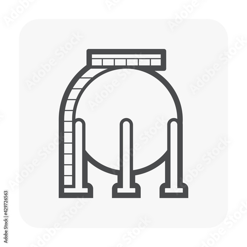 Oil gas tank vector icon. Industrial container for storage natural gas, petroleum liquid i.e. crude, gasoline, diesel. For refinery, manufacturing, production industry in factory, petrochemical plant.