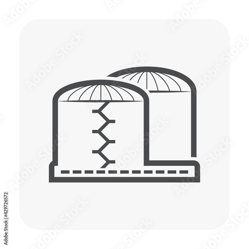 Oil gas tank vector icon. Industrial container for storage natural gas, petroleum liquid i.e. crude, gasoline, diesel. For refinery, manufacturing, production industry in factory, petrochemical plant.