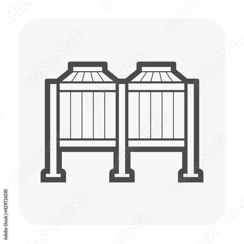 Oil gas tank vector icon. Industrial container for storage natural gas, petroleum liquid i.e. crude, gasoline, diesel. For refinery, manufacturing, production industry in factory, petrochemical plant.
