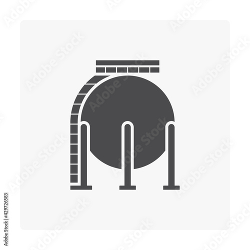 Oil gas tank vector icon. Industrial container for storage natural gas, petroleum liquid i.e. crude, gasoline, diesel. For refinery, manufacturing, production industry in factory, petrochemical plant.