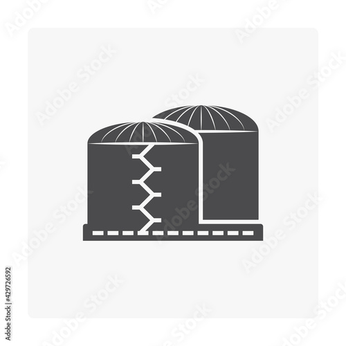 Oil gas tank vector icon. Industrial container for storage natural gas, petroleum liquid i.e. crude, gasoline, diesel. For refinery, manufacturing, production industry in factory, petrochemical plant.