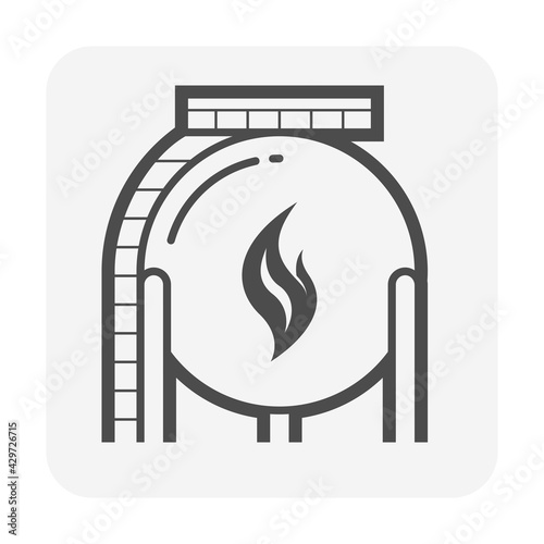 Oil gas tank vector icon. Include pipeline for storage, transport natural gas and petroleum liquid i.e. crude, gasoline, diesel. For refinery, fuel production industry in factory, petrochemical plant.