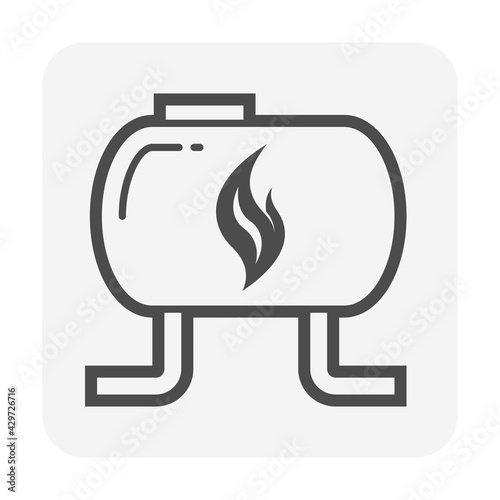 Oil gas tank vector icon. Include pipeline for storage, transport natural gas and petroleum liquid i.e. crude, gasoline, diesel. For refinery, fuel production industry in factory, petrochemical plant.