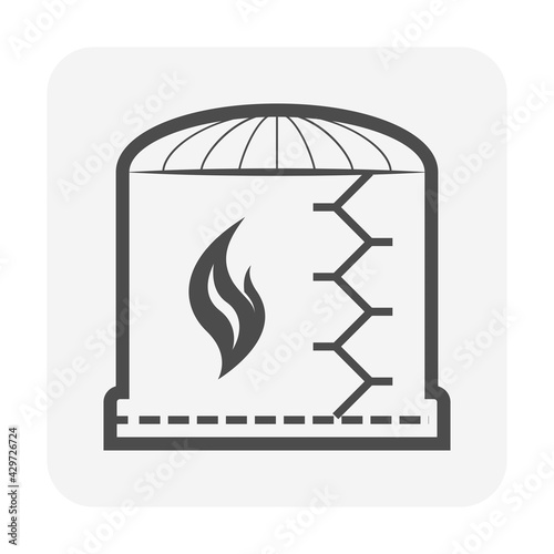 Oil gas tank vector icon. Industrial container for storage natural gas, petroleum liquid i.e. crude, gasoline, diesel. For refinery, manufacturing, production industry in factory, petrochemical plant.