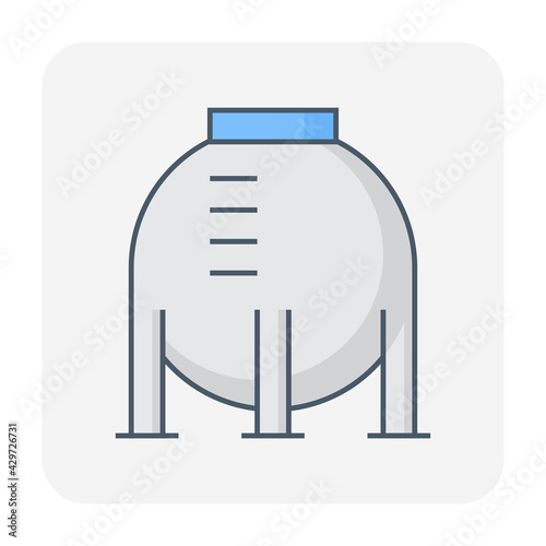 Oil gas tank vector icon. Industrial container for storage natural gas, petroleum liquid i.e. crude, gasoline, diesel. For refinery, manufacturing, production industry in factory, petrochemical plant.